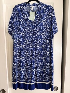 H&M Blue and White Printed Short Sleeve Dress, size medium